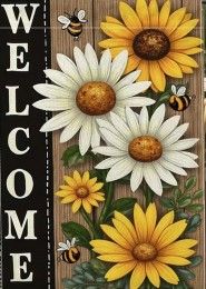 HG6704899 Welcome Daisy Sunflower bee yellow white garden flag