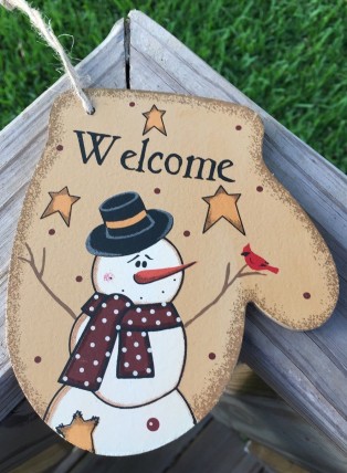 Primitive Wood WL020 Welcome Snowman Mitten Christmas Ornament Primitive Wood WL020 Welcome Snowman Mitten Christmas Ornament